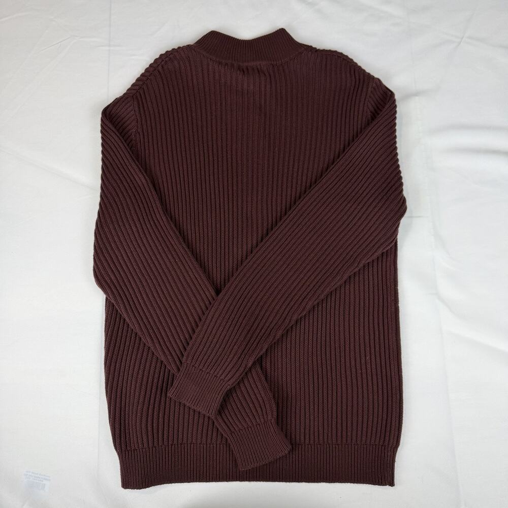L.L. Bean Ribbed Cotton Full Zip Mock Neck Sweater XL Tall Burgundy Cardigan - Picture 5 of 8